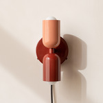 Up Down Plug-In Wall Sconce - Oxide Red Canopy / Peach Upper Shade