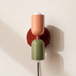 Up Down Plug-In Wall Sconce - Oxide Red Canopy / Peach Upper Shade