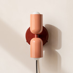 Up Down Plug-In Wall Sconce - Oxide Red Canopy / Peach Upper Shade