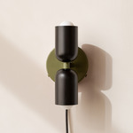 Up Down Plug-In Wall Sconce - Reed Green Canopy / Black Upper Shade