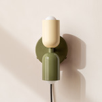 Up Down Plug-In Wall Sconce - Reed Green Canopy / Bone Upper Shade