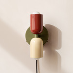 Up Down Plug-In Wall Sconce - Reed Green Canopy / Oxide Red Upper Shade