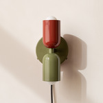 Up Down Plug-In Wall Sconce - Reed Green Canopy / Oxide Red Upper Shade