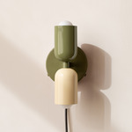 Up Down Plug-In Wall Sconce - Reed Green Canopy / Reed Green Upper Shade