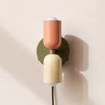 Up Down Plug-In Wall Sconce - Reed Green Canopy / Peach Upper Shade