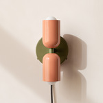 Up Down Plug-In Wall Sconce - Reed Green Canopy / Peach Upper Shade