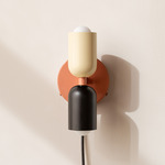 Up Down Plug-In Wall Sconce - Peach Canopy / Bone Upper Shade