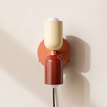 Up Down Plug-In Wall Sconce - Peach Canopy / Bone Upper Shade