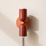Up Down Plug-In Wall Sconce - Peach Canopy / Oxide Red Upper Shade