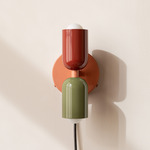 Up Down Plug-In Wall Sconce - Peach Canopy / Oxide Red Upper Shade