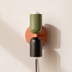 Up Down Plug-In Wall Sconce - Peach Canopy / Reed Green Upper Shade