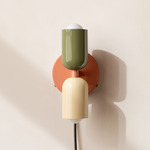 Up Down Plug-In Wall Sconce - Peach Canopy / Reed Green Upper Shade