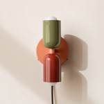 Up Down Plug-In Wall Sconce - Peach Canopy / Reed Green Upper Shade