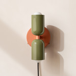 Up Down Plug-In Wall Sconce - Peach Canopy / Reed Green Upper Shade