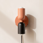 Up Down Plug-In Wall Sconce - Peach Canopy / Peach Upper Shade