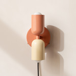 Up Down Plug-In Wall Sconce - Peach Canopy / Peach Upper Shade