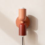 Up Down Plug-In Wall Sconce - Peach Canopy / Peach Upper Shade