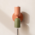 Up Down Plug-In Wall Sconce - Peach Canopy / Peach Upper Shade