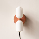 Glass Up Down Plug-In Wall Sconce - Peach Canopy / White Glass