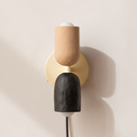Ceramic Up Down Plug-In Wall Sconce - Bone Canopy / Tan Clay Upper Shade