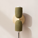 Ceramic Up Down Plug-In Wall Sconce - Bone Canopy / Green Clay Upper Shade