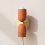Ceramic Up Down Plug-In Wall Sconce - Bone Canopy / Terracotta Upper Shade
