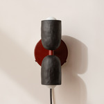 Ceramic Up Down Plug-In Wall Sconce - Oxide Red Canopy / Black Clay Upper Shade