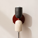 Ceramic Up Down Plug-In Wall Sconce - Oxide Red Canopy / Black Clay Upper Shade