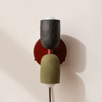 Ceramic Up Down Plug-In Wall Sconce - Oxide Red Canopy / Black Clay Upper Shade