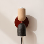 Ceramic Up Down Plug-In Wall Sconce - Oxide Red Canopy / Tan Clay Upper Shade