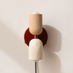 Ceramic Up Down Plug-In Wall Sconce - Oxide Red Canopy / Tan Clay Upper Shade