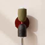 Ceramic Up Down Plug-In Wall Sconce - Oxide Red Canopy / Green Clay Upper Shade