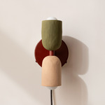 Ceramic Up Down Plug-In Wall Sconce - Oxide Red Canopy / Green Clay Upper Shade