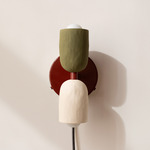 Ceramic Up Down Plug-In Wall Sconce - Oxide Red Canopy / Green Clay Upper Shade