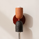 Ceramic Up Down Plug-In Wall Sconce - Oxide Red Canopy / Terracotta Upper Shade