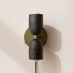 Ceramic Up Down Plug-In Wall Sconce - Reed Green Canopy / Black Clay Upper Shade