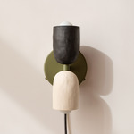 Ceramic Up Down Plug-In Wall Sconce - Reed Green Canopy / Black Clay Upper Shade