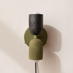 Ceramic Up Down Plug-In Wall Sconce - Reed Green Canopy / Black Clay Upper Shade
