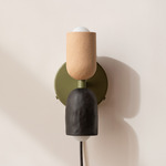 Ceramic Up Down Plug-In Wall Sconce - Reed Green Canopy / Tan Clay Upper Shade