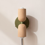 Ceramic Up Down Plug-In Wall Sconce - Reed Green Canopy / Tan Clay Upper Shade