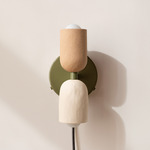 Ceramic Up Down Plug-In Wall Sconce - Reed Green Canopy / Tan Clay Upper Shade