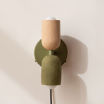 Ceramic Up Down Plug-In Wall Sconce - Reed Green Canopy / Tan Clay Upper Shade