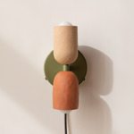 Ceramic Up Down Plug-In Wall Sconce - Reed Green Canopy / Tan Clay Upper Shade