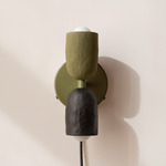 Ceramic Up Down Plug-In Wall Sconce - Reed Green Canopy / Green Clay Upper Shade