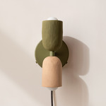 Ceramic Up Down Plug-In Wall Sconce - Reed Green Canopy / Green Clay Upper Shade