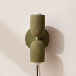 Ceramic Up Down Plug-In Wall Sconce - Reed Green Canopy / Green Clay Upper Shade