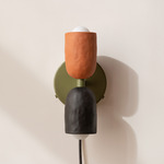 Ceramic Up Down Plug-In Wall Sconce - Reed Green Canopy / Terracotta Upper Shade