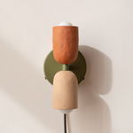 Ceramic Up Down Plug-In Wall Sconce - Reed Green Canopy / Terracotta Upper Shade