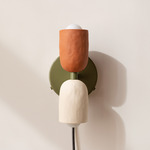 Ceramic Up Down Plug-In Wall Sconce - Reed Green Canopy / Terracotta Upper Shade