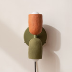 Ceramic Up Down Plug-In Wall Sconce - Reed Green Canopy / Terracotta Upper Shade
